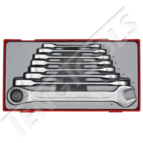 Teng Tools 8 Piece Flat Ratchet Spanner Set 8-19mm TC-Tray - TT6508RS - A1 Autoparts Niddrie