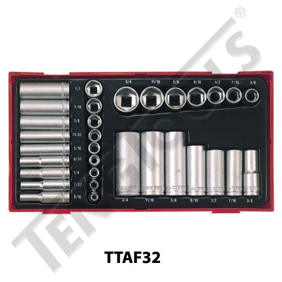 Teng Tools 32 Piece 1/4" & 3/8" Drive Socket Set TC-Tray - TTAF32 - A1 Autoparts Niddrie