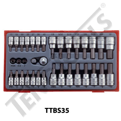 Teng Tools 35 Piece 1/4" & 3/8" Drive Bits Socket Set TC-Tray - TTBS35 - A1 Autoparts Niddrie