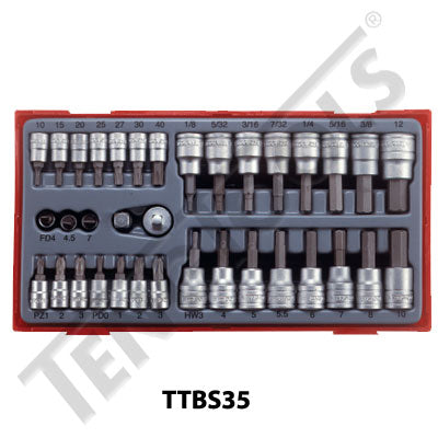 Teng Tools 35 Piece 1/4" & 3/8" Drive Bits Socket Set TC-Tray - TTBS35 - A1 Autoparts Niddrie